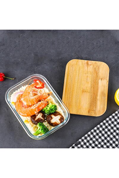 morponi 3-Piece Rectangular Vacuum Bowl Glass Storage Container with Bamboo Lid (640-1000-1500 ML)