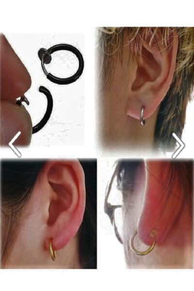 MAZEN 1 Adet Deliksiz Sıkıştırmalı Fake Yaylı Halka Küpe Kıkırdak Dudak Piercing Erkek Çelik Küpe