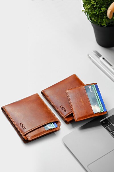 Crew Leather محفظة جلدية حقيقية عتيقة - هدية حامل البطاقة