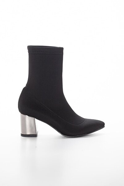 SUENO SHOES Kadın Streç Siyah Bot Parlak Topuklu Dalgıç Kumaş Bot 6 Cm Topuklu Bot&bootie