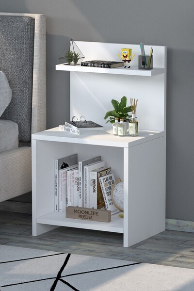 Moonlife Lion Raflı Komodin Beyaz