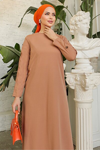 Bestenur Buttoned Fancy Dress 723 - Mink