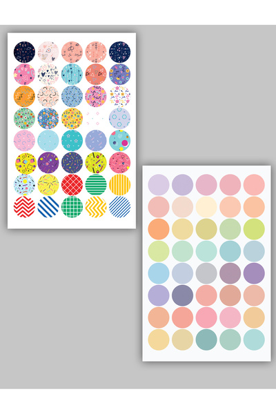 arsem 80 Adet 2 Sayfa Geometrik ve Pastel Desen Dot Nokta Etiket Sticker Set ...