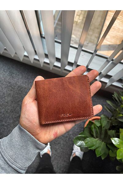 Crew Leather Мъжки портфейл от естествена кафява кожа Glassine