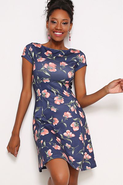 AVORWE Rochie mini cu mânecă scurtă cu imprimeu floral