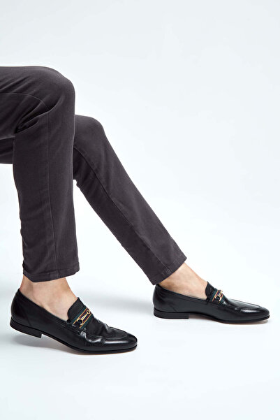 Tamer Tanca ROSSI Erkek Hakiki Deri Siyah Makosen Ayakkabı