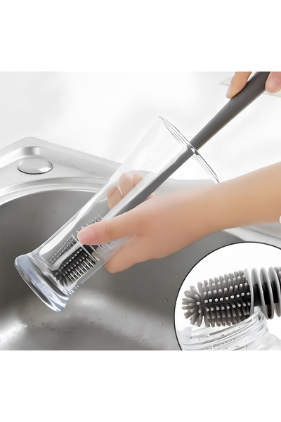 Birdoludukkan Uzun Saplı Silikon Şişe Bardak Kavanoz Yıkama Fırçası