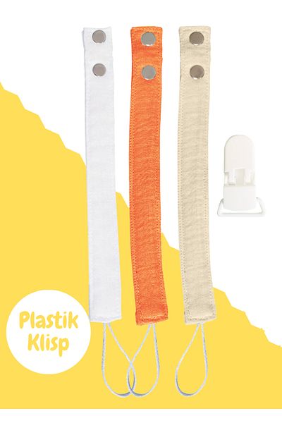 Joyous Mom Kids Cotton Muslin Baby Pacifier Strap - Plastic Clip, Easy Open Holder / Pacifier Chain 3E1