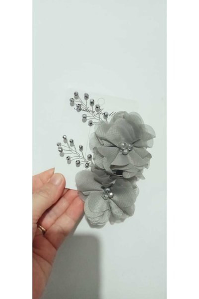 Generic Brand Silver Flower and Bead Detailed 2-Piece Clip Hair Accessory