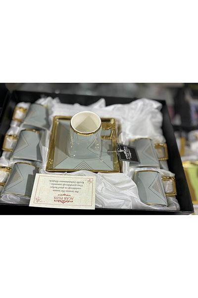ACAR Rosetta HXF-21-0131 - 6-Piece Coffee Cup Set, Gray Single Color