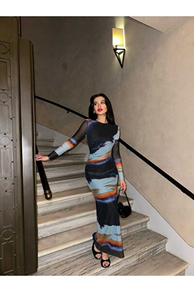 GİYSİ DÜNYASI tulle fabric lining gathered full length dress