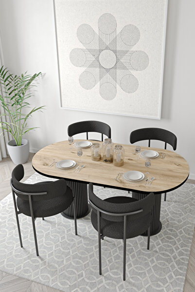 AVVİO Miranda Ptt Silindir Ayak 80x140 Oval Yemek Masası Mutfak Masası Masa S...