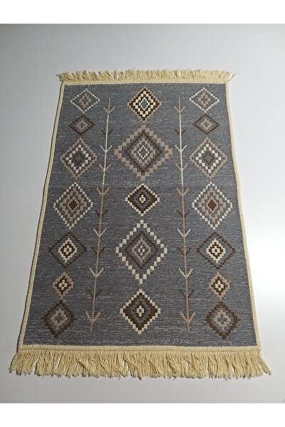 Voho Tekstil Çift Taraflı Halı Kilim Yolluk Astra Gri - Yıkanabilir Saçaklı