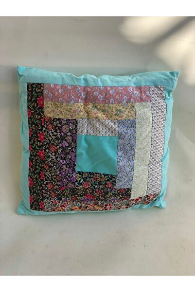 Tam Seramik Blue Square Flower Patterned Throw Pillow