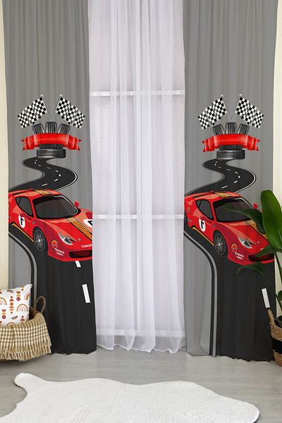 Evmila Milroma Car Pattern Velvet Baby and Children's Room Background Curtain - Gray