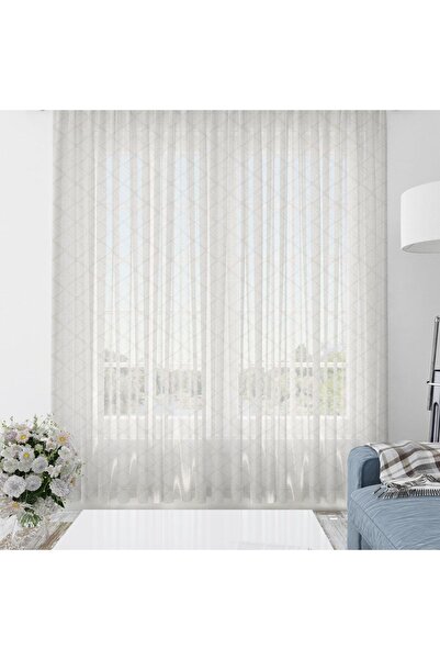 Evmila Baskılı Bebek Ve Çocuk Odası 140x260 Cm Baklava Desenli Tül Perde - Beyaz