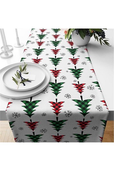 milroma Christmas Themed Tree Patterned Velvet Runner