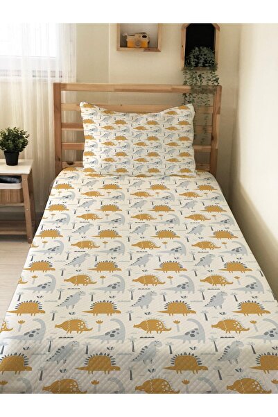 Evmila Dinozor Desenli Bebek Ve Çocuk Baskılı Tek Kişilik Pike Takımı 160 X 2...