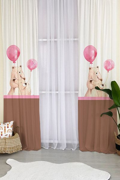 Evmila Milroma Teddy Bear and Balloon Pattern Velvet Baby and Children's Room Background Curtain - White