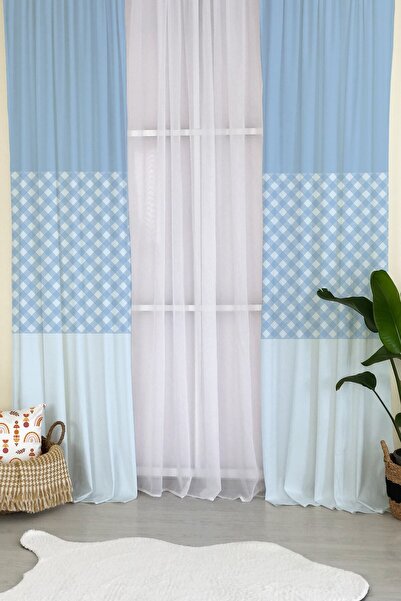 milroma Modern Desenli Çocuk Odası Fon Perde-mavi