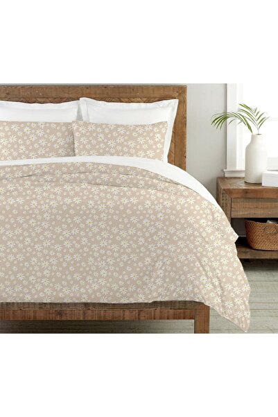 Evmila Set cuvertură de pilota dublă 200x220 cm cu model de flori - bej