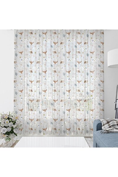Evmila Baskılı Bebek Ve Çocuk Odası 140x260 Cm Sincap Ve Baykuş Desenli Tül P...