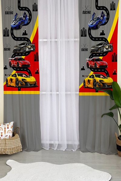 Evmila Milroma Car Road Pattern Velvet Baby and Children's Room Background Curtain - Gray