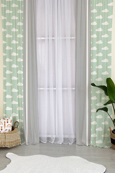 milroma Cloud Patterned Children's Room Background Curtain-green