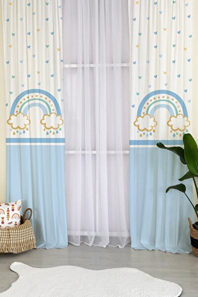 milroma Κουρτίνα φόντου παιδικού δωματίου με σχέδια ουράνιου τόξου και σύννεφ...