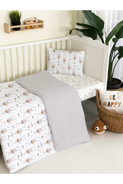 Evmila Çift Taraf Baskılı Tavşan Desen,lastikli Baskılı -- Bebek Nevresim Takımı