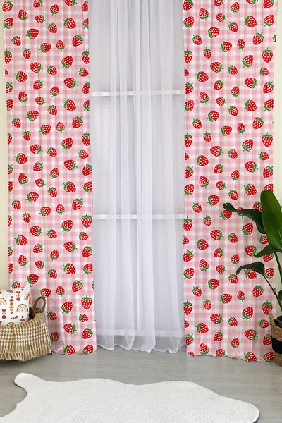 Evmila Milroma Strawberry Pattern Velvet Baby and Children's Room Background Curtain - Red