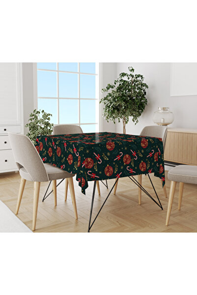 Evmila Yılbaşı Desenli Kadife Doku Masa Örtüsü