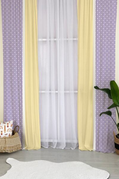 milroma Κουρτίνα φόντου παιδικού δωματίου με σχέδιο πουά - μωβ και κίτρινο