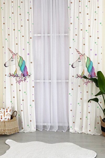 Evmila Milroma Unicorn Pattern Velvet Baby and Children's Room Background Curtain - White