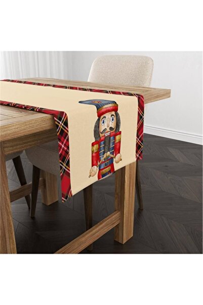 milroma Yılbaşı Temalı Kurşun Asker Desenli Kadife Runner