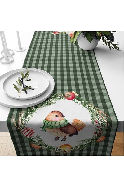 milroma New Year's Themed Velvet Runner with Bird Pattern