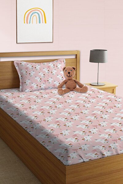 Evmila طقم ملاءات مرنة منقوشة باللون الوردي وحيد القرن للأطفال
