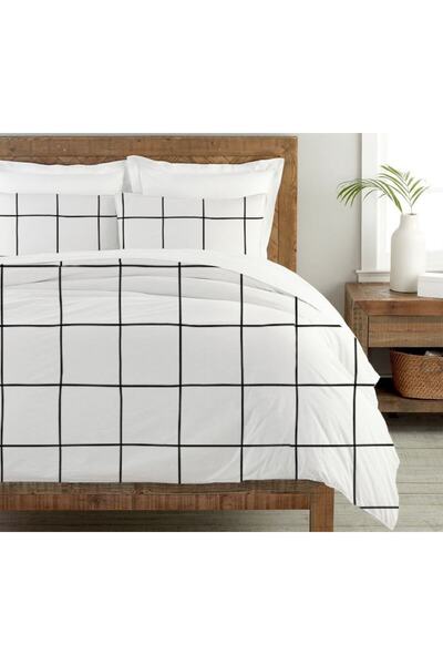 Evmila Set cuvertură de pilota dublă 200x220 cm cu model de linie - alb