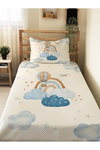 Evmila Gökkuşağı Desenli Bebek Ve Çocuk Baskılı Tek Kişilik Pike Takımı 160x2...