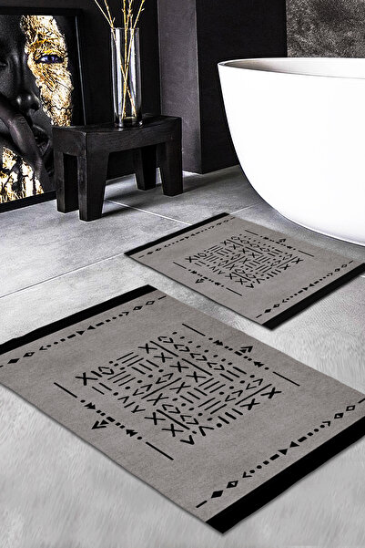Evmila Modern Desenli 2'li Halı Takımı (60x100/40x60) Banyo Paspası Seti