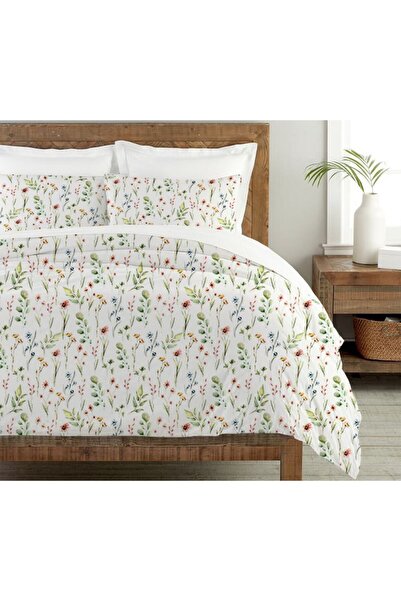 Evmila Set cuvertură de pilota dublă 200x220 Cm cu model de flori - alb