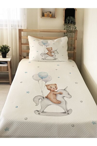 Evmila مجموعة بيكيه مفردة مطبوعة من Ata Riding Bear مقاس 160 × 220 سم باللون ...