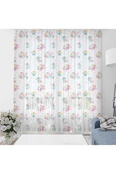 Evmila Baskılı Bebek Ve Çocuk Odası 140x260 Cm Pembe Unicorn Desenli Tül Perd...