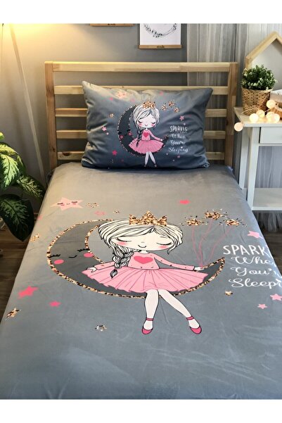 Evmila Gri Aya Oturan Kız Dekoratif Yatak Örtüsü Yö1060
