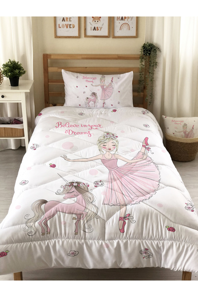 Evmila Balerin Kız Desenli Kapitone Dikişli Yorgan