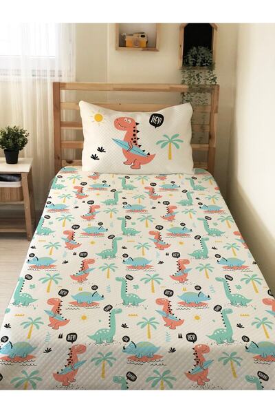 Evmila Dinozor Desenli Bebek Ve Çocuk Baskılı Tek Kişilik Pike Takımı 160 X 2...