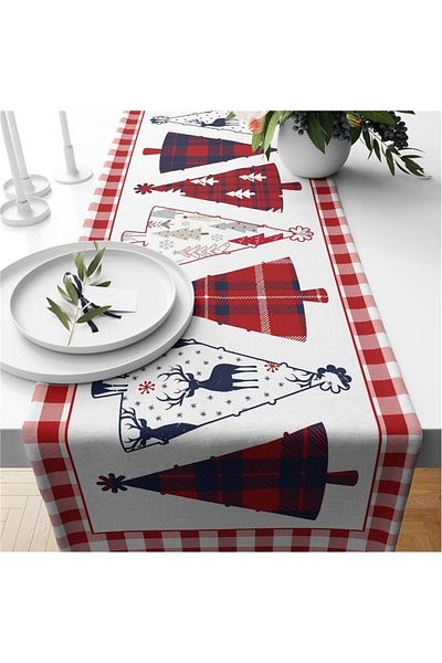 milroma Christmas Themed Tree Patterned Velvet Runner