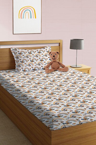 Evmila طقم ملاءات بيضاء مرنة بنمط قوس قزح لشخص واحد وطفل صغير