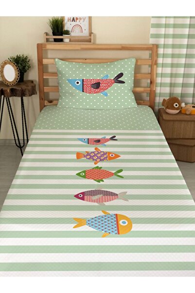 milroma مجموعة بيكيه مفردة مطبوعة بنمط سمكة للأطفال والرضع مقاس 160x230 باللو...