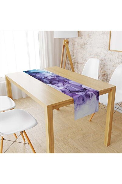 milroma Kadife Dokulu Mavi Mor Dumanlı Desen Runner 024